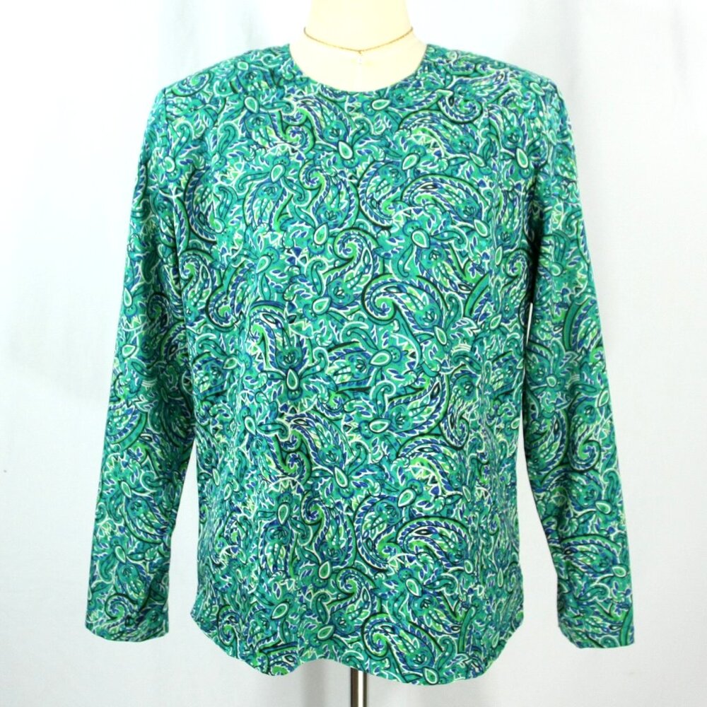 Vintage Notations Paisley Pleated Front Dolman Sleeve Blouse Top Tunic M 1980s